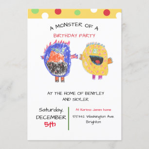 TWINS oder SIBLING Invitation Monster Birthday Par Einladung