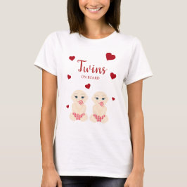 Twins On Board Quote with Netz Hearts Design T-Shirt