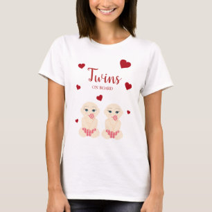 Twins On Board Quote with Netz Hearts Design T-Shirt