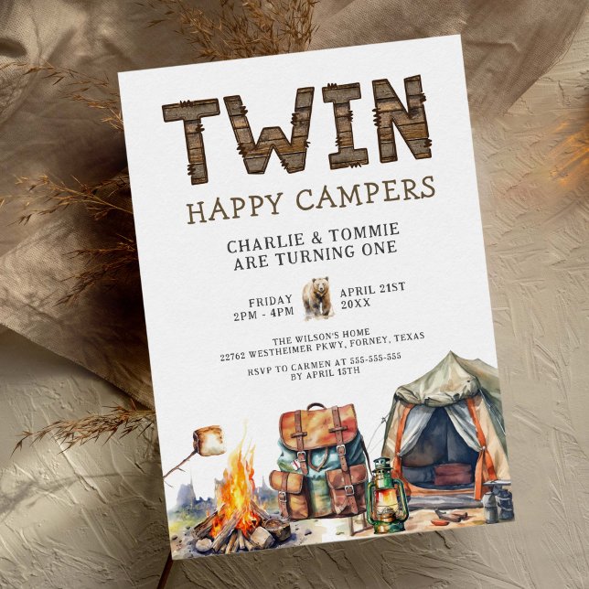 Twins One Happy Camper Rustic 1. Geburtstag Einladung (Von Creator hochgeladen)