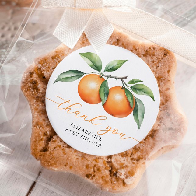 Twins Orange Baby Shower Vielen Dank Runder Aufkleber (Von Creator hochgeladen)