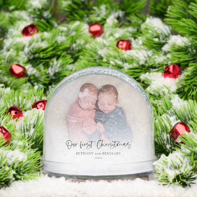 Twins Our First Christmas 2 Photos Script Baby Schneekugeln (Weihnachten)