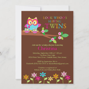 Twins Owl Baby Shower Einladungen