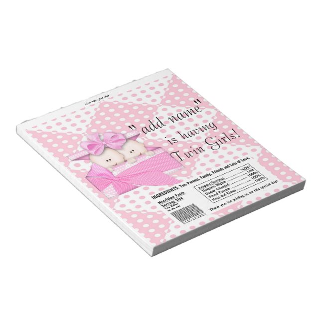 Twins Pink Baby Shower Candy Bar Wrappers Favorite Notizblock (angewinkelt)
