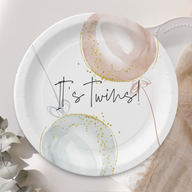 Twins Pink & Blue Balloon Gender Reveal Pappteller (Von Creator hochgeladen)