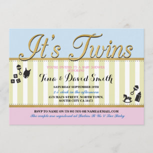 Twins Pink Blue Gold Boy Girl Baby Dusche einladen Einladung