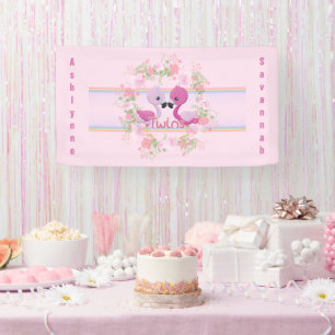 Twins Pink Flamingo Baby Dusche Personalisiert Banner