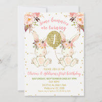 Twins Pink Gold Floral Bunny 1. Geburtstag