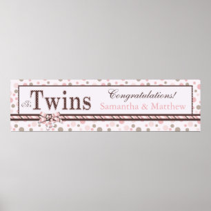 TWINS Pink Taupe Dots Baby Duschbanner Poster