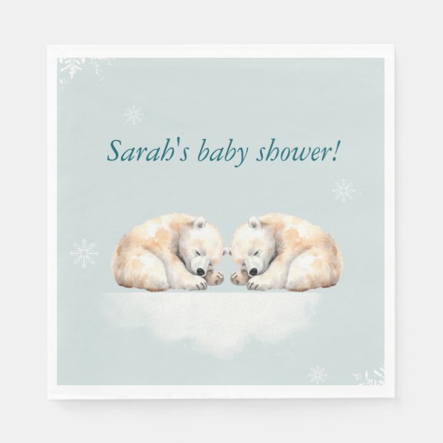 Twins Polar Bear Babydusche Napkins Serviette (Vorderseite)