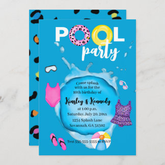 Twins Pool Party Geburtstag Splash Leopard Swimsui Einladung