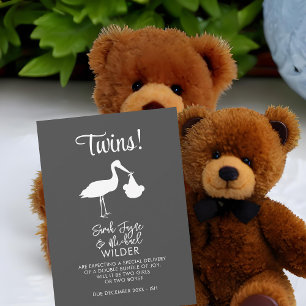 Twins Pregnancy Announcement Card Moderner Storch Ankündigung