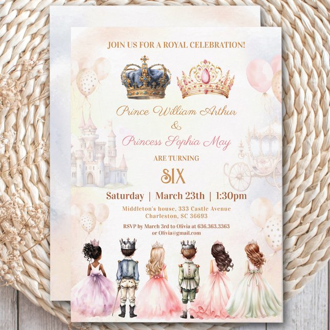 Twins Princess Crown Royal Birthday Einladung (Twins Prince Princess Crown Royal Birthday Invitation)