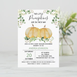 Twins Pumpkin Green Foliage Baby Shower Einladung