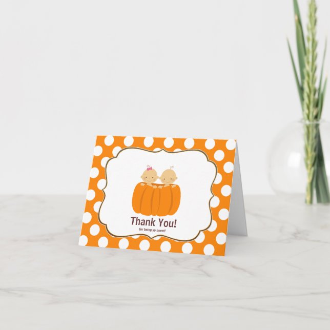 Twins Pumpkin Vielen Dank Note Card Girl Boy Dankeskarte (Vorderseite)