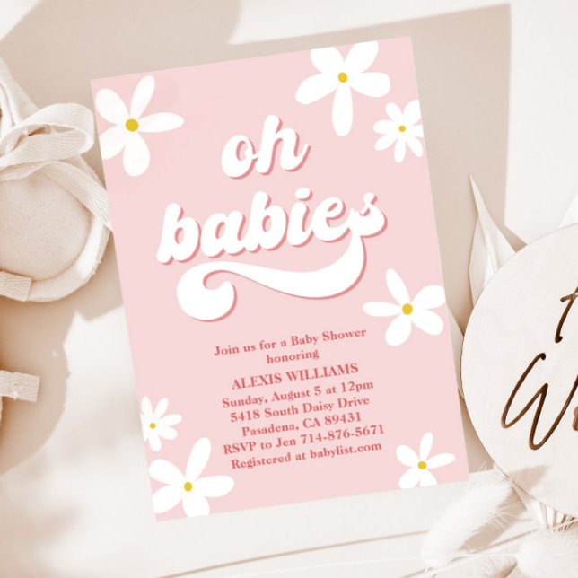 Twins Retro Daisy Baby Shower Baby in Bloom Einladung (Von Creator hochgeladen)