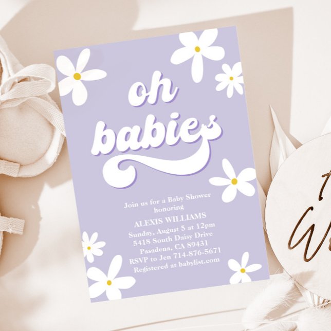 Twins Retro Daisy Baby Shower Baby in Bloom Einladung (Von Creator hochgeladen)