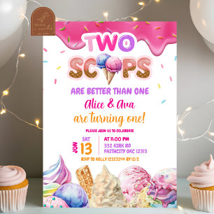 Twins Rosa Eiscreme Mädchen Geburtstag Einladung