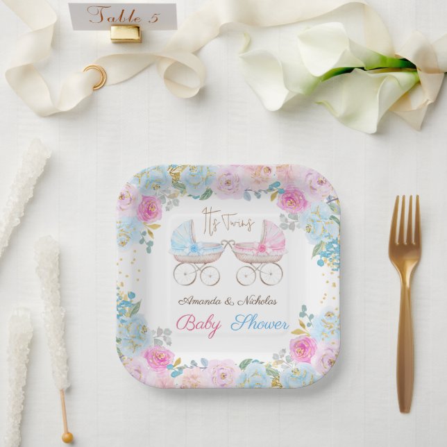 Twins Rosa und Blue Baby Dusche Dekoration Pappteller (Hochzeit)