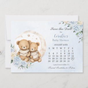 Twins Schlafbären Moon Blue Floral Baby Dusche Save The Date