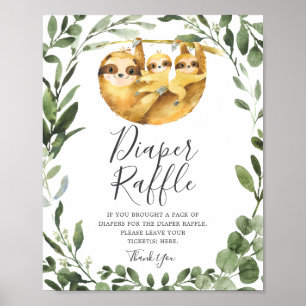 Twins Sloth Baby Dusche Windeln Raffle Schild