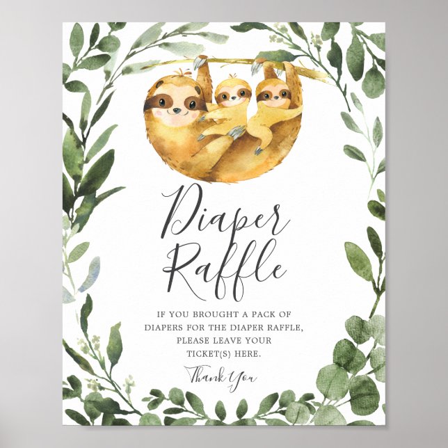 Twins Sloth Baby Dusche Windeln Raffle Schild (Vorne)