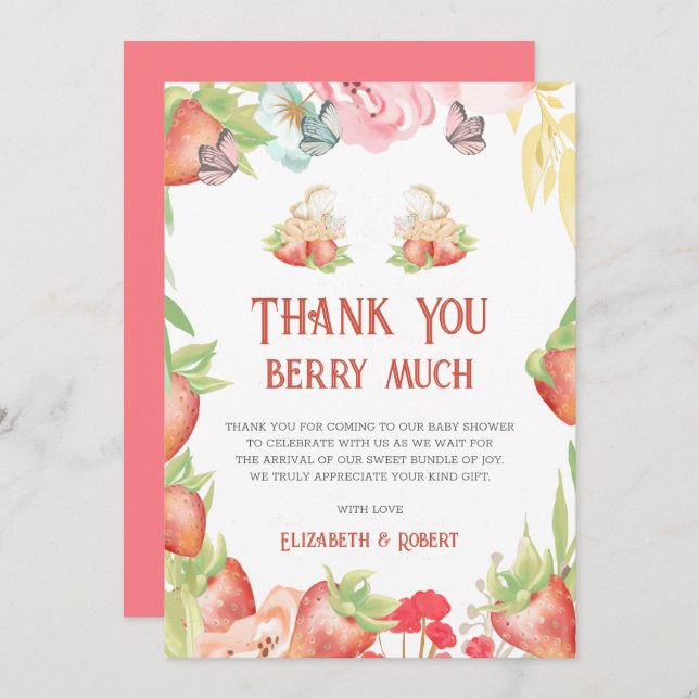 Twins Strawberry Berry Sweet Baby Dusche Vielen Da Dankeskarte (Vorne/Hinten)