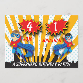 Twins Superheld zum Geburtstag| Boys Brown/Black H Einladung