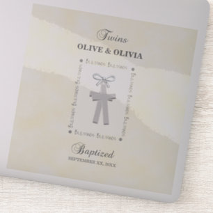 Twins Taufe auf gelben 2 Kreuzen Personalisiert Aufkleber