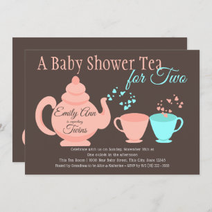 Twins Tea Party Baby Shower Einladung