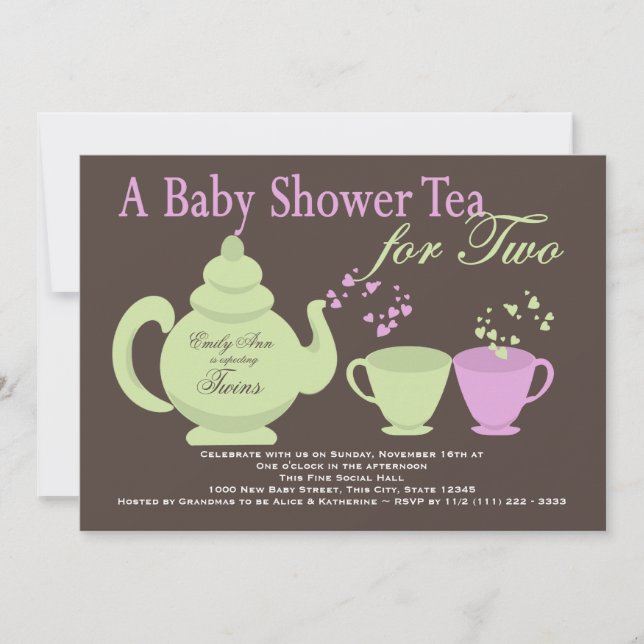 Twins Tea Party Baby Shower Einladung (Vorderseite)
