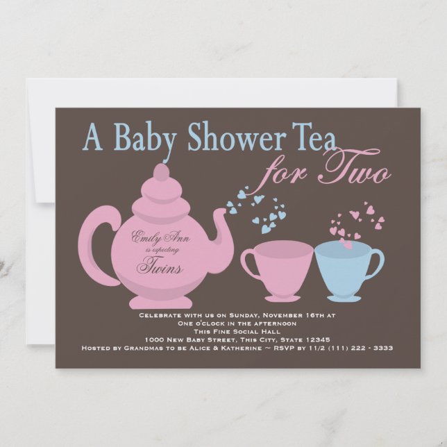 Twins Tea Party Baby Shower Einladung (Vorderseite)
