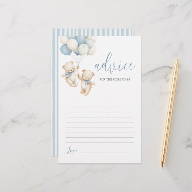 Twins Teddy Bear Advice for Mom To Be card (Vorderseite/Rückseite Beispiel)
