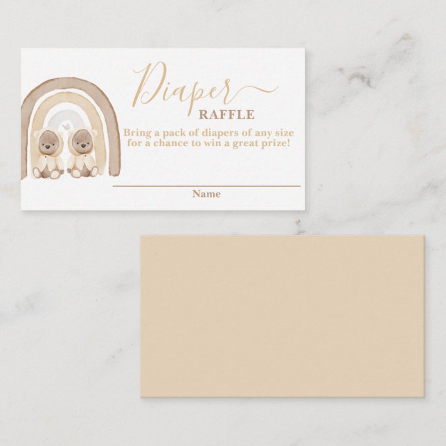 Twins Teddy Bear and Rainbow Diaper Raffekarte Begleitkarte (Vorne/Hinten)