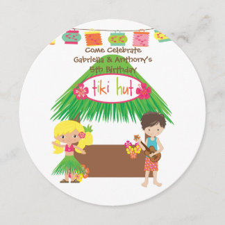 Twins Tiki Hut Runde Luau Geburtstag Einladung