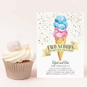 TWINS Two Scoops Boy and Girl Birthday Party Einladung
