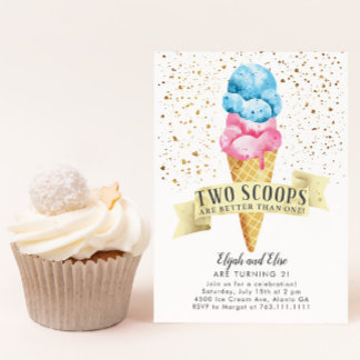 TWINS Two Scoops Boy and Girl Birthday Party Einladung