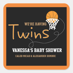 TWINS Typography BASKETBALL Baby Shower Aufkleber