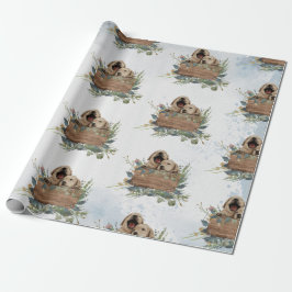 Twins Watercolor Puppies Baby Geschenkpapier