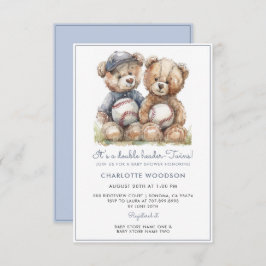 Twins Watercolor Teddy Bears Einladung
