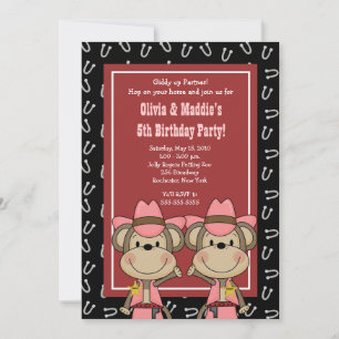 TWINS Western Cowgirl Monkey 12x18 Geburtstag Einladung