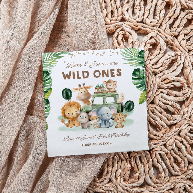 Twins Wild One 1st Birthday Safari Animals Serviette (Von Creator hochgeladen)