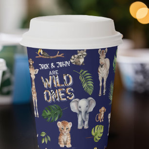 Twins wild one, Navy Blue Jungle Tiere thematisch Pappbecher
