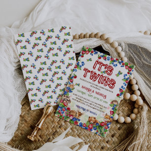 Twins Woodland Animals Rustic Baby Shower Einladung