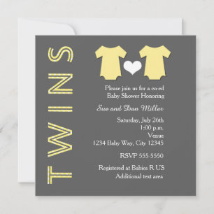 TWINS YELLOW Twin Baby Dusche Party Einladung