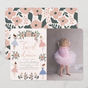 Twirl & Dance Ballerina Floral Girl Foto Geburtsta Einladung