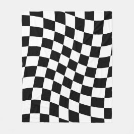 Twisted Black and White Checkered Square Pattern Fleecedecke