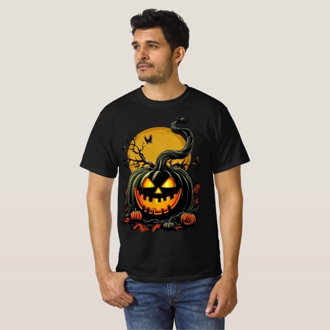 Twisted Grinning Pumpkin Halloween Design T-Shirt (Vorne ganz)