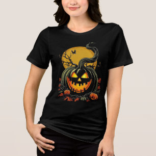 Twisted Grinning Pumpkin Halloween Design Tri-Blend Shirt