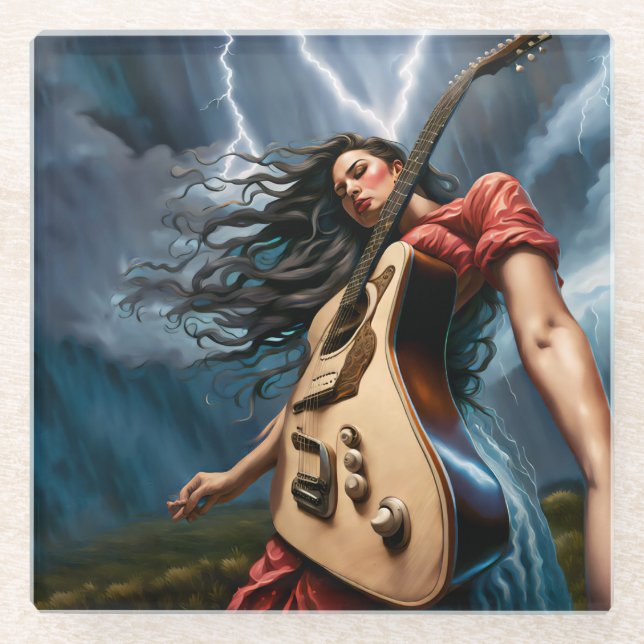 Twisted Guitar Woman Glasuntersetzer (Vorderseite)